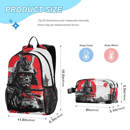 Backpack Samurai Japanese Red for School Boys Girls and Teens, Backpack for Men and Women, Lightweight Bookbag with Lunch Box Travel Laptop Daypack 18.5 x 11.8 In4