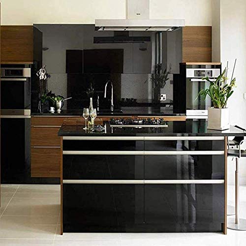 Image of Elton Black Glossy Adhesive Decorative Vinyl Shelf Liner Decorative Self Adhesive Vinyl Sheet for Table top,Furniture, Almirah and Other DIY, Renovation Projects 24 X 48 Inches