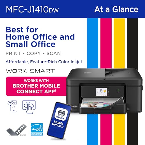 Brother Work Smart 1410 Wireless Color Inkjet All-in-One Printer with 2.7” Color Touchscreen and Automatic Duplex Printing | Includes Refresh Subscription Trial(1) (MFC-J1410DW) - Image 3