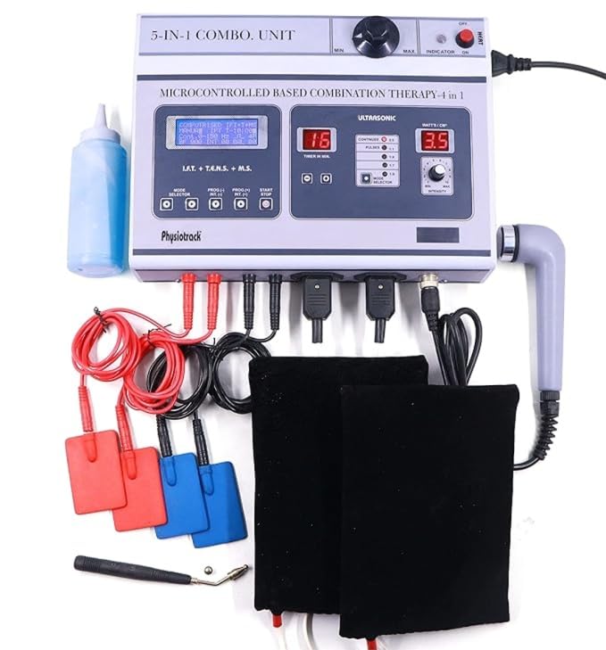 Physiotrack Physiotherapy 5 In 1 IFT MS Tens Ultrasound Deep Heat Machine Electrotherapy Combo for All Pain Relief Device Physiotherapy Equipment with 1 Year Warranty