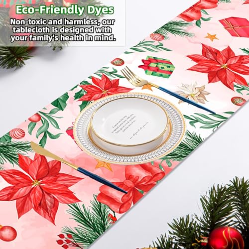 Jobkoo Tischläufer Weihnachten Tischläufer Poinsettia Deko Weihnachtstischläufer Weihnachts Tischläufer Rot Weihnachts Tischdeko Tischband Tischdekoration Xmas Weihnachten Deko CS Tablerunner-481-DE - Image 4