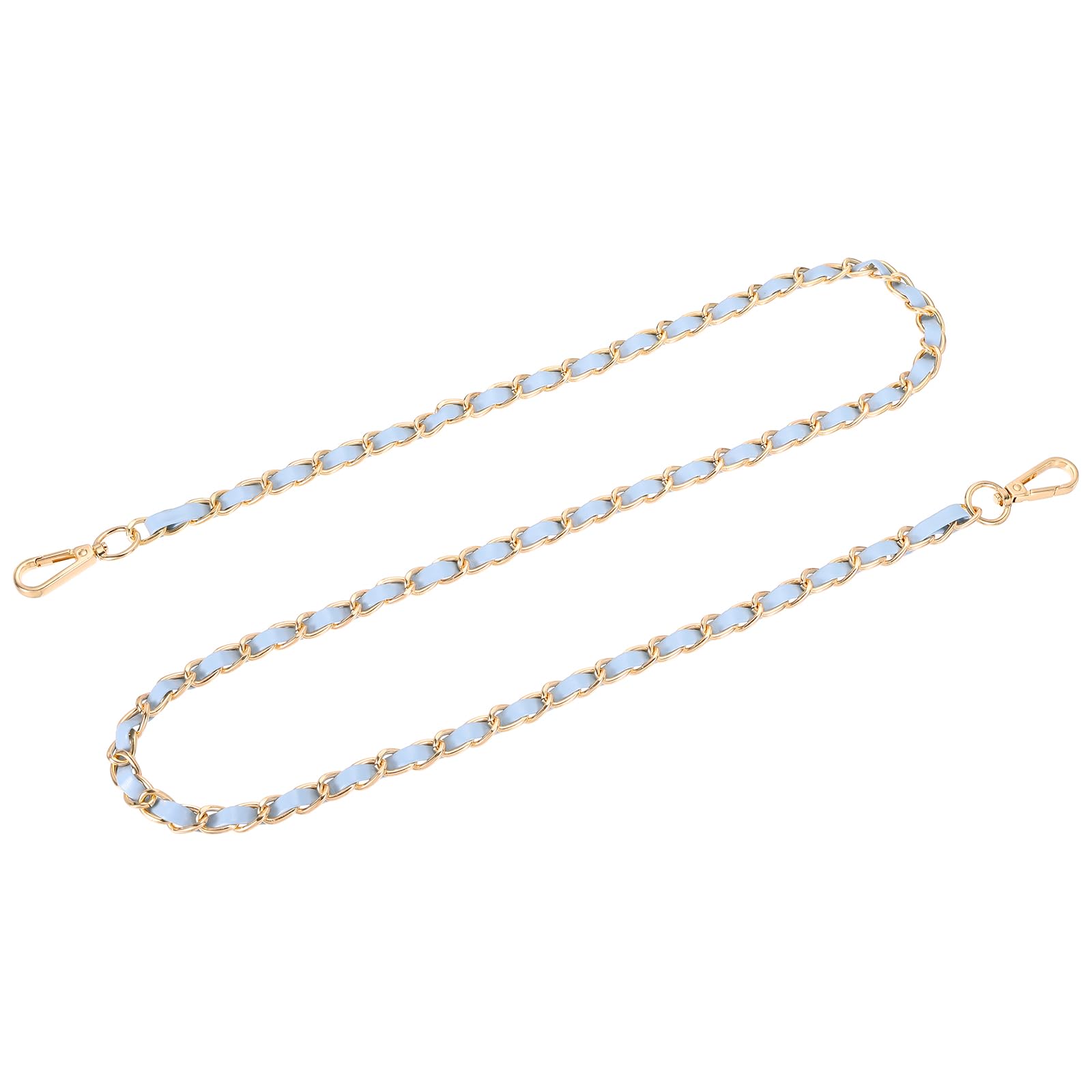 sourcing map Purse Chain Strap, 47 Inch Leather Iron Flat Chain Handbag Chains Purse Straps with Buckles for Shoulder and Cross Body Bags (Sky Blue Strap + Gold Chain)