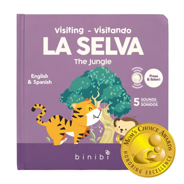 Image of Binibi Spanish Books for Babies & Toddlers 1-3 La Selva Bilingual Sound Book with Jungle Animal Sounds | Bilingual Children's Book | Support Spanish Learning for Kids | Libro en español para bebés