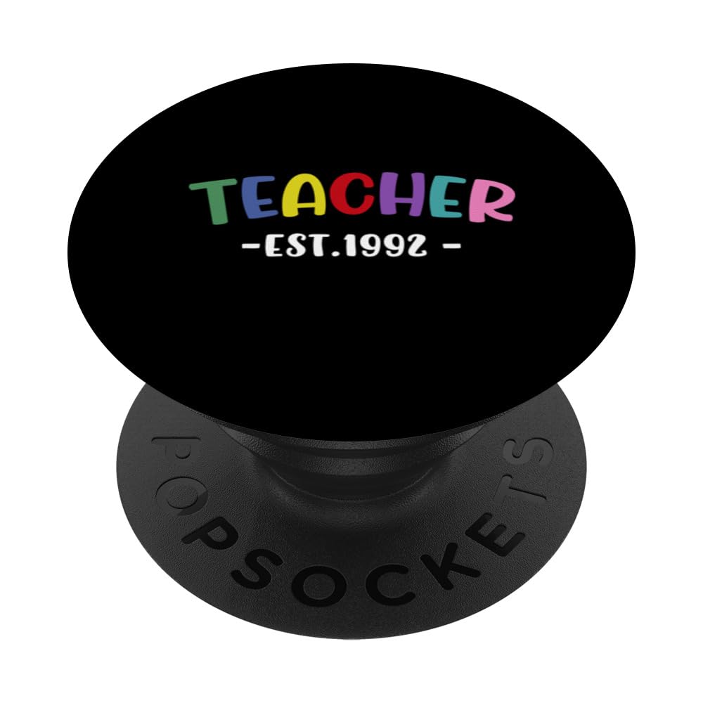 Teacher Est 1992 Personalized Teacher 1992 PopSockets Swappable PopGrip, Black