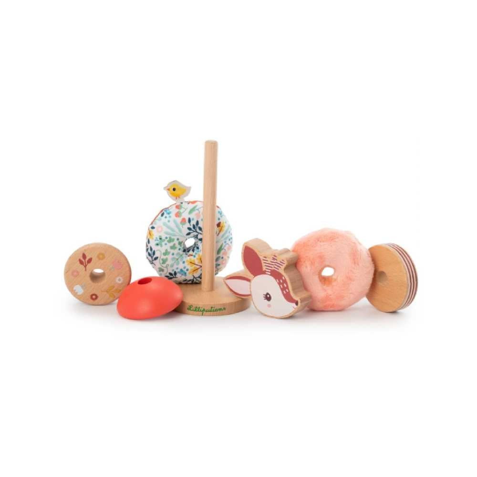 LILLIPUTIENS - Piramide da impilare per Bambini Stella Il cerbiatto - Giocattolo educativo in Legno e Tessuto - Impilamento Creativo di Pezzi Multicolori - Sviluppo della motricità fine - 83471