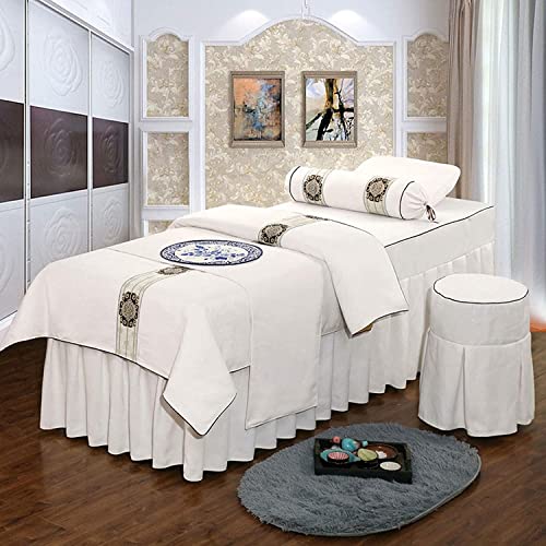 Salón de Belleza, Juego de sábanas de 6 Piezas para Camilla de Masaje, sábana Especial para salón de Belleza, Lavable a máquina, Color Blanco (Cabeza Redonda de 190 x 80 cm)