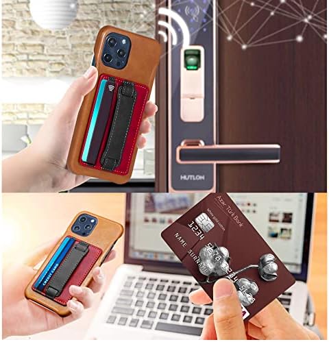 VAKS Card Holder for Back of Phone,PU Leather Wallet Pocket Credit Card ID Case 3M Adhesive Sticker with Expanding Stand and Grip for most smartphones,Red