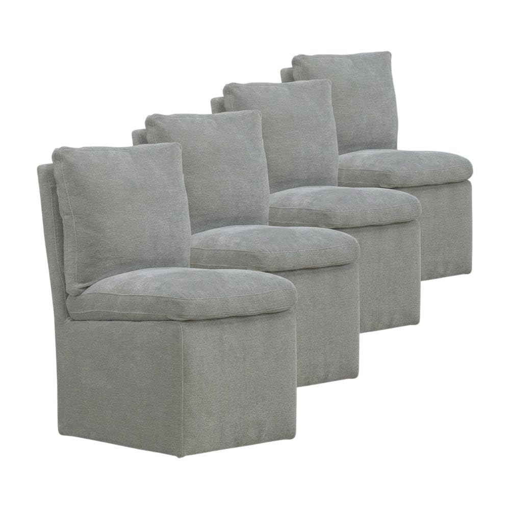 Solid Wood Upholstered Dining Chair with Castors by Starlight Canyon Home – Solid Hardwood,Plywood, Grey, Pack of 4