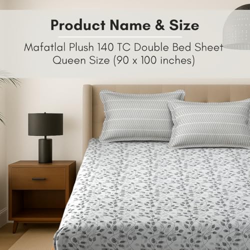 Image of Mafatlal Plush 140 GSM Double Bed Sheet | Durable Microfiber Blend | 90 x 100 Inches | Queen Size | Soft, Stylish & Skin-Friendly | Grey & Black