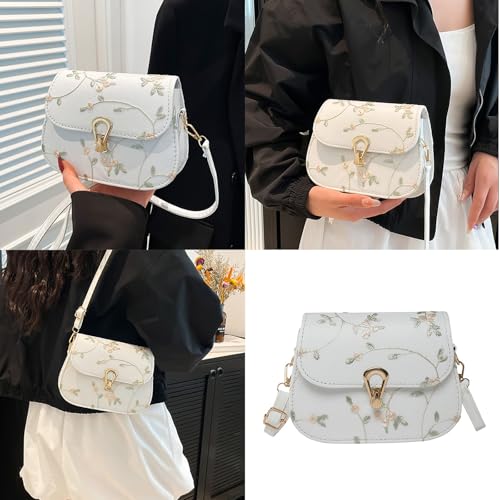 Women Crossbody Bag Fashion Shoulder Bag Lace Flower Square Bag Chinese Stylses Messengers Bag for Everyday Pearl cro2