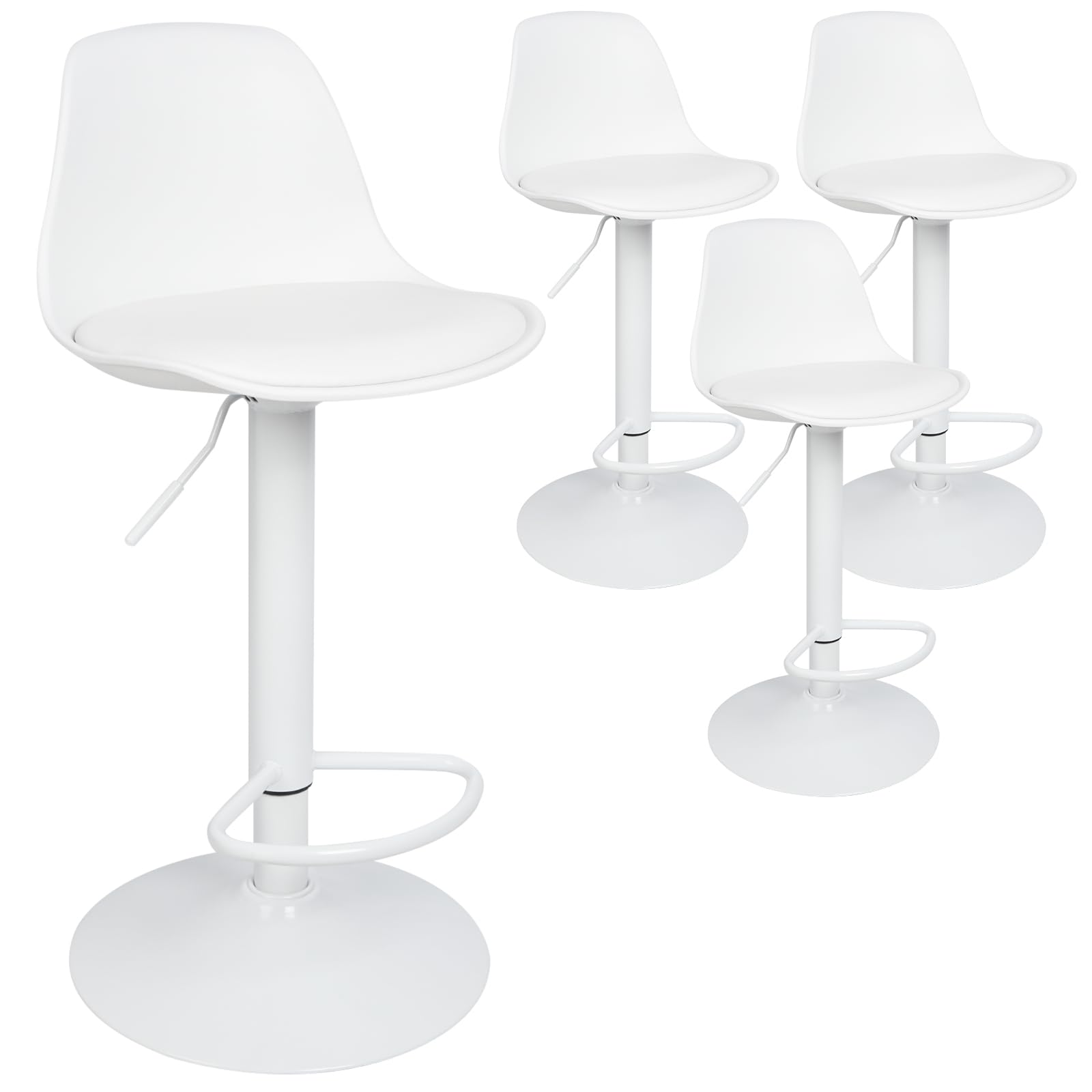 HUOLE Sgabello da Bar Moderno Sgabello Alto con schienale in Simipelle Sedia Alta da Cucina Regolabile Girevole (4pc-B bianco puro)