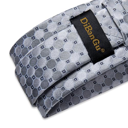 Image of DiBanGu Mens Silk Plaid Tie and Pocket Square Set | Elegant Silk Formal Tie Set, Woven Check Necktie and Cufflinks Tie Clip Set, Perfect for Wedding Party, Comes in Gift Box