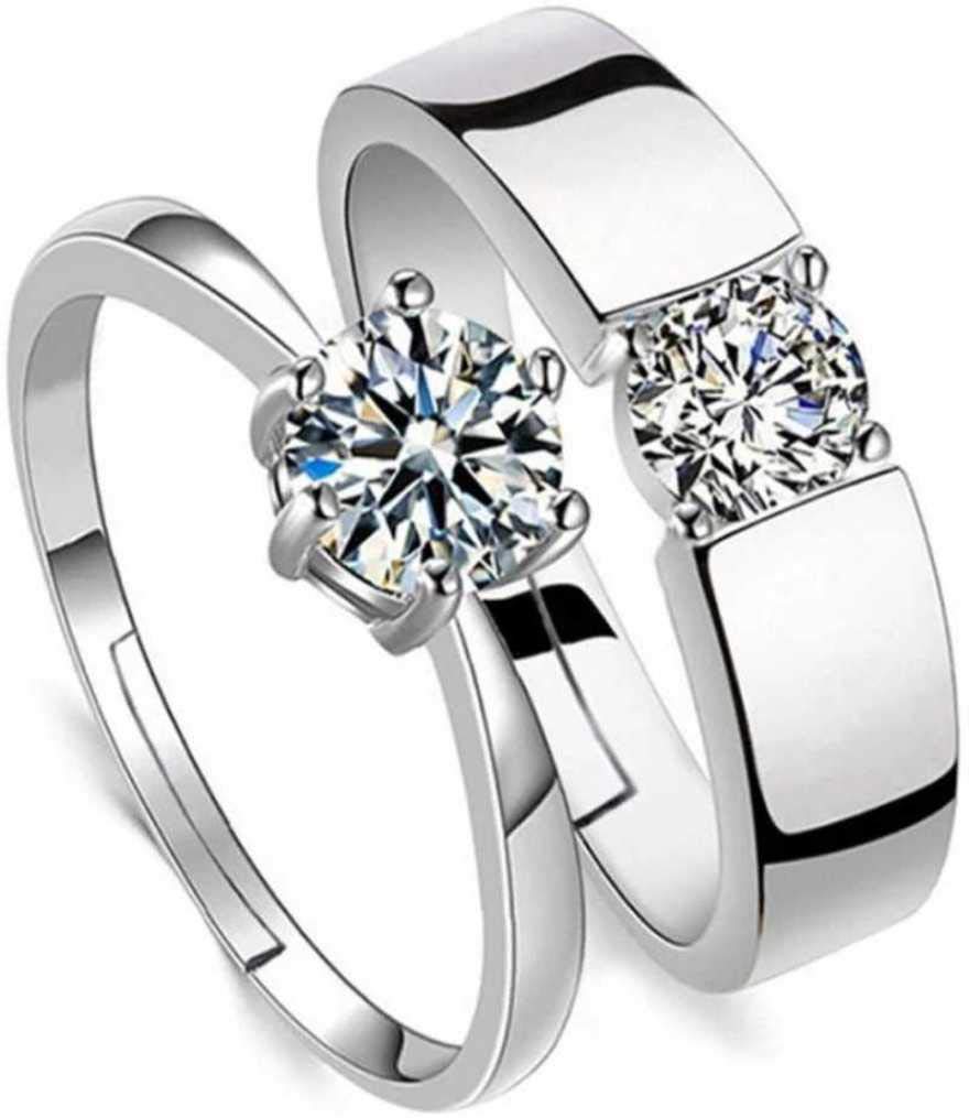 MEENAZ Couple Rings for women girls lovers men boys girlfriend Couples Husband wife Gf BF AD CZ Stylish Valentine American diamond Adjustable Heart Platinum Silver Solitaire Finger Ring Combo set -120 (B0BSG3RHFT) Amazon Price History, Amazon Price Tracker