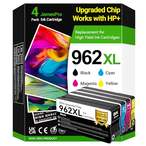 962XL Ink Cartridges Combo Pack Replacement for HP 962 Ink Cartridges Compatible with HP OfficeJet 9015e 9010 9015 9025e 9012e Printer, Upgraded Chip Work with HP+ Service Printer, 4 Pack High Yield