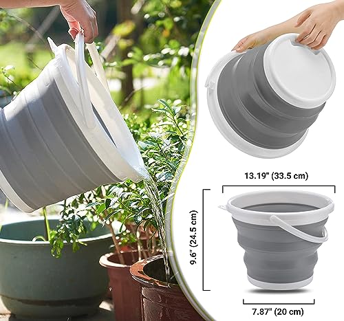 NEEZ Silikon Faltbarer Eimer – 10L Klappbarer Eimer mit Griffen – Multifunktionaler Falt-Eimer für Camping, Wäsche, Fensterreinigung & Outdoor (Grau)