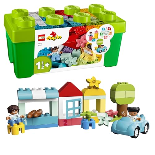 LEGO DUPLO Steinebox - Montessori Spielzeug für Jungen & Mädchen ab 1 Jahr - Lernspielzeug mit Zahlensteinen, 1 Auto, 2 Minifiguren & Aufbewahrung - Geschenk zu Weihnachten für Kleinkinder - 10913