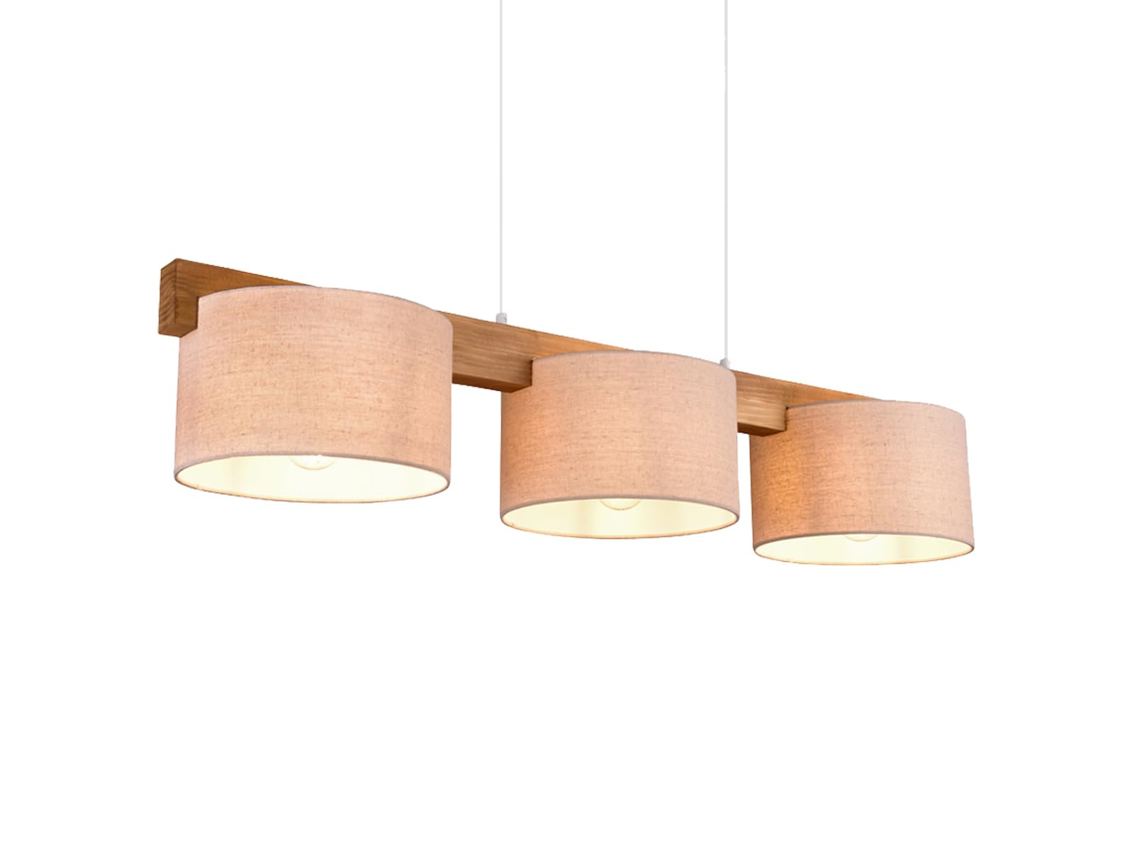 meineWunschleuchte Pendelleuchte mit Holzbalken & Stoff Beige, Breite 100cm, Esstischlampe Holz 3-flammig E27 skandinavisch