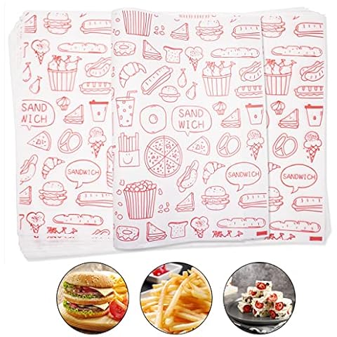 WideSmart 100 Sheets Greaseproof Paper Sheets,Deli Paper Sheets Sandwich Paper Food Wrapping Paper Bread Burger Fries Food Grade Oil Proof Paper Cake Wrappers Sheets Gift Wrapping Tissue(38*28cm) Cover