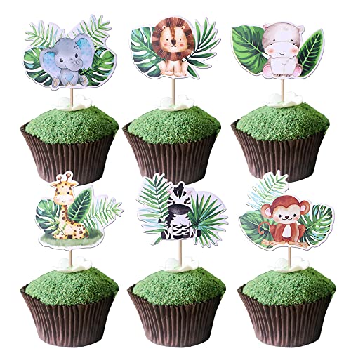 Jungle Cupcake Toppers. 48pcs Edible Tropical Turtle Leaves Cupcake