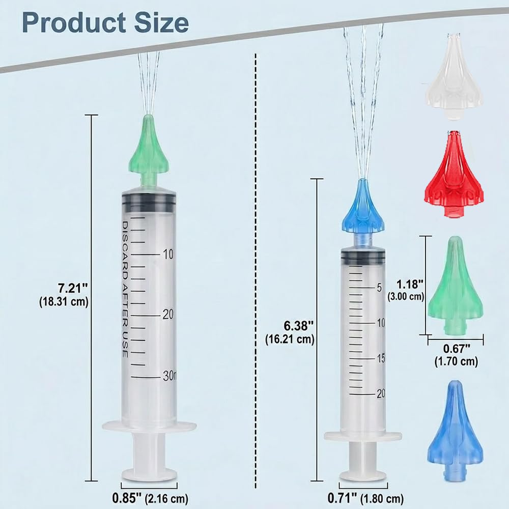Zestaw do czyszczenia uszu dla zwierząt domowych, zawiera strzykawki 30 ml i 20 ml i 4 kolorowe dysze z wieloma otworami, delikatny roztwór czyszczący dla psów i kotów, narzędzie do płukania