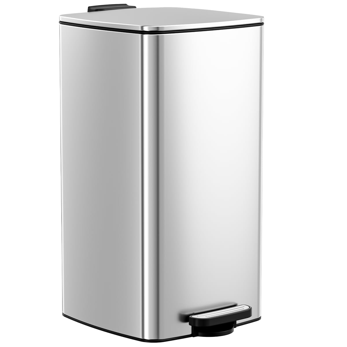 Clevich 30L Kitchen Bin, Slim Square Trash Can, Waste Bins w/Soft-Close Lid