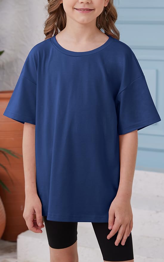 Image of ZDC Girls Short Sleeve T Shirts Kids Summer Oversized Tops Trendy Crewneck Basic Tees 5-14 Years