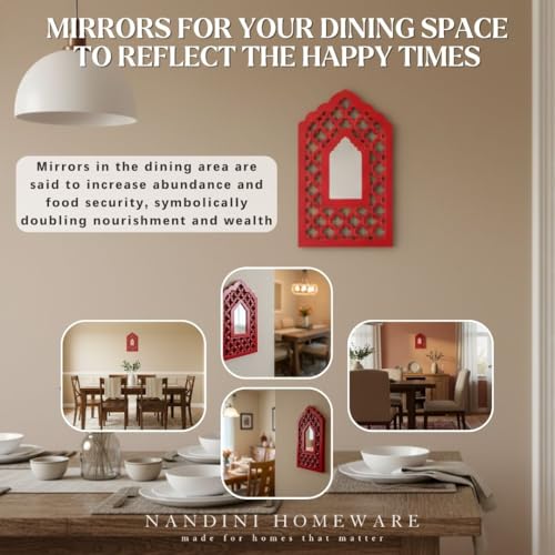 Image of Handcrafted Traditional Red Mughal MDF Wooden Mirror Jharokha Wall Art | Mughal-Inspired Boho Vintage Style Decorative Wall Hanging for Living Room & Home Interiors (Red Mughal)
