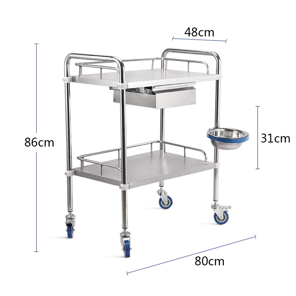 Carrello per Ospedale, Carrello per chirurgia Dentale per Infermiere, Carrello per Salone di Bellezza per Strumenti con Ruote, Carrello per trattamenti Medici in Acciaio Inossidabile (2/3 Strati)