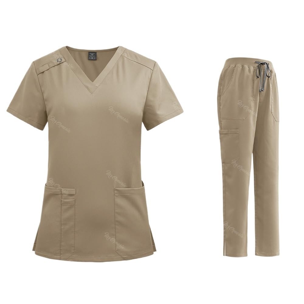 Uniformes médicos Uniforme de Belleza Multicolor Ropa de Trabajo Veterinaria Conjunto Exfoliante de clínica de Farmacia Unisex Grueso para Uso Hospitalario(42020-Cream,S)