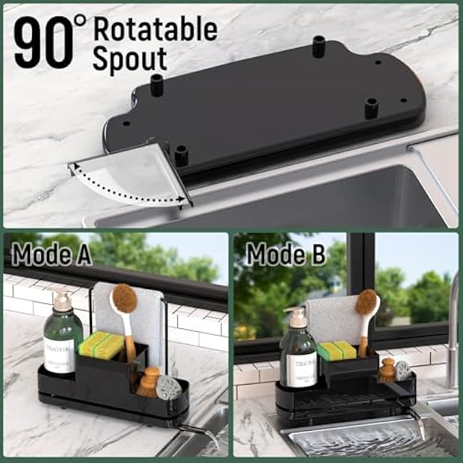 FUNKYLEE Sink Caddy Kitchen Sink Organizer, Black Kitchen Counter Organizer, Scrub Brush Holder, Plastic Sponge Holder for Dish Soap, Soap Dispenser, Sponge, Towel