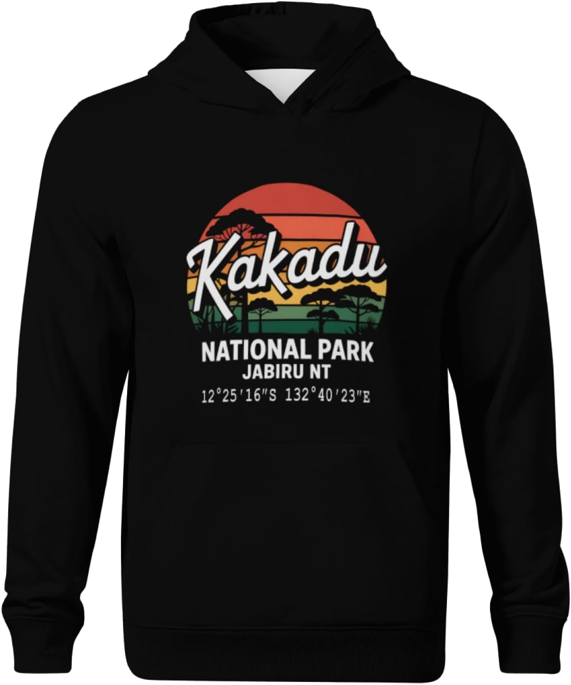 Kids Kakadu National Park with GPS Location Jabiru NT Boys Girls Lightweight Kangaroo Pocket Fleece Hoodies