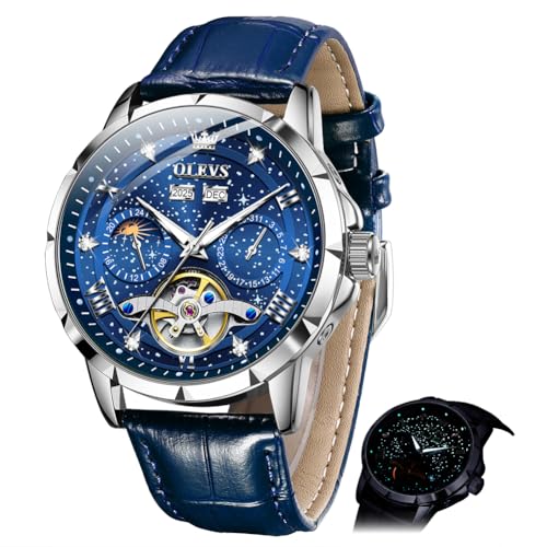 Image of OLEVS Mens Automatic Watches Self-Winding Starry Sky Diamond Skeleton Luxury Wrist Watch Waterproof Luminous