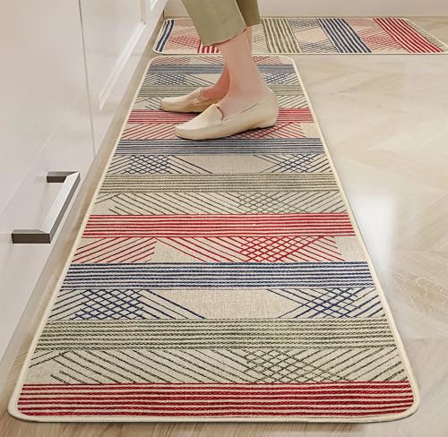 Image of Yellow Weaves- Non-Slip Kitchen Floor Mats, Water Absorbent, Rugs,Standing Jute Mats for Kitchen, Office, Sink and Laundry Room, Striped Multi (Pack of 2)