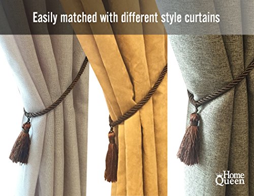 Home Queen Decorative Tassel Rope Tie Backs for Window Curtain, Hand Knitting Buckle Cord Drapery Holdbacks, Set of 2, Brown - Thumbnail 2