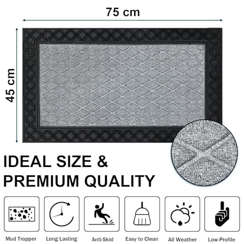 Image of Luxe Home Door Mats for Home mat Solid Grey Rectangular, Waterproof, Low Profile All-Purpose Entrance Rug with Anti-Slip Rubber Backing for Indoor and Outdoor Use (45cm x 75cm, Pc 1)