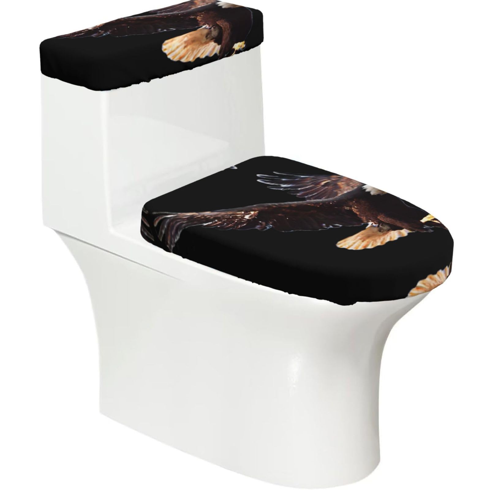 an Eagle 2-Piece Toilet Seat Cover Set with Tank Lid, Elastic Fit for U-Shape & Elongated Toilets, Bathroom Decor, Housewarming Gift