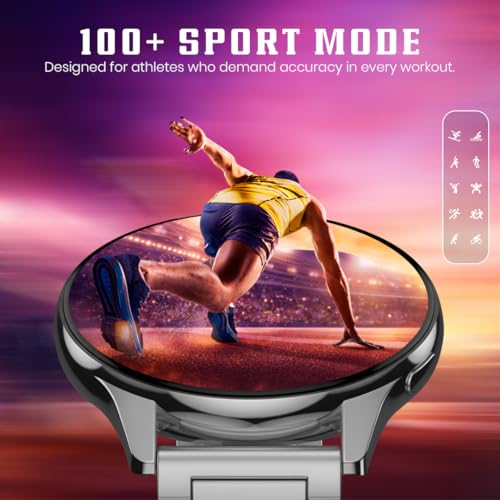 Image of PunnkFunnk Active 5 Smart Watch with 1.3 inch AMOLED HD Display | Bluetooth Calling, AI Voice Assistant, 100+ Sports Modes, Heart Rate & SPO₂ Tracking, IP68 Waterproof for Men & Women- (Metal Silver)