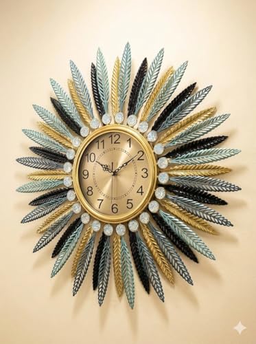 Image of RECTITUDE Large Silent Wall Clocks, Modern, Battery Operated, Non-Ticking for Bedroom Office Kitchen Home Metal Glass Decoration, Quartz Wall Watch for Indoor House, Living Room (Royal Clock)