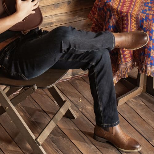 J's.o.l.e Chelsea Cowboy Boots for Men Western Round Toe PU Leather Dress Casual Work Ankle Boots Brown4