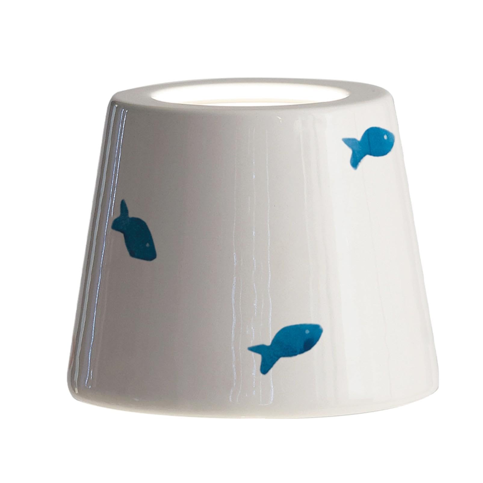 Zafferano, Poldina Cover, Cover in Ceramica Decorata a Mano per Lampada da Tavolo, Paralume Compatibile con le Lampade Poldina, Made in Italy, Ø13 x 10 cm, Color Bianco - Pesci Azzurri