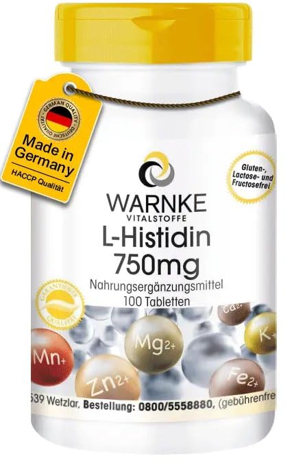L-Histidin 750mg - hochdosiert & vegan - Aminosäure - 100 Tabletten | Warnke Vitalstoffe - Deutsche Apothekenqualität