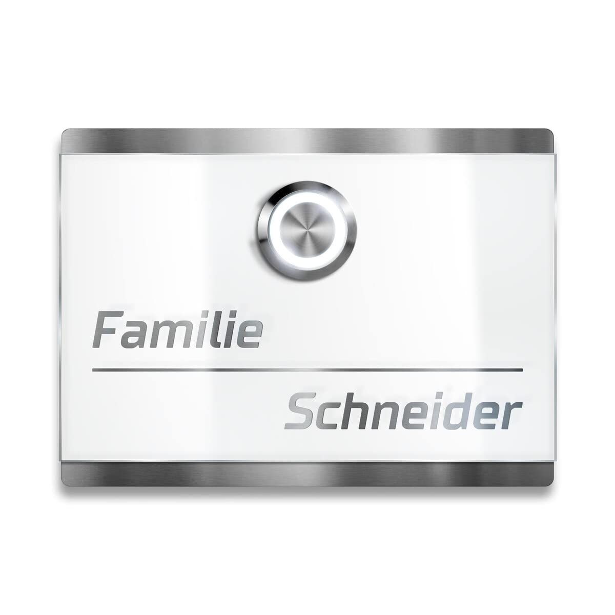 Metzler Edelstahl Türklingel in weiß - Grundplatte aus V2A Edelstahl inkl. Gravur - LED-Klingeltaster - Verkehrsweiß RAL 9016 - Größe: 11 x 8 cm