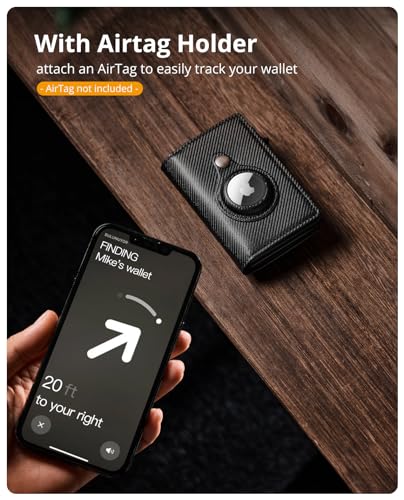 YESIIW Airtag Wallet for Men, RFID Blocking Wallet Pop Up Card Holder, Smart Wallet Apple AirTag Holder, Minimalist Trifold Leather Wallet with ID Window, Cash Slot (Fine Stripe Black)3