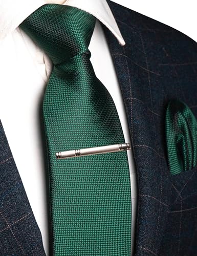Image of RBOCOTT Mens Woven Tie and Pocket Square with Tie Bar Sets Solid Necktie