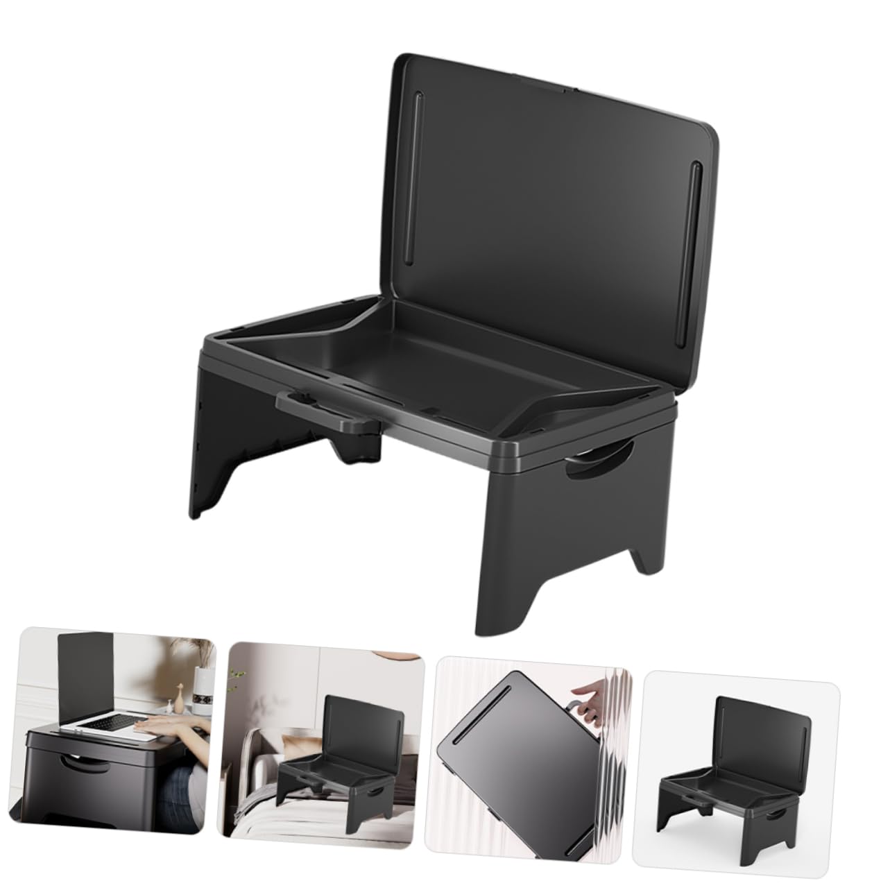 Tragbarer, faltbarer Schoßschreibtisch mit Staufächern, multifunktional, leicht, Laptop-Tablett für Erwachsene, ideal für Studium, Essen und Reisen, Schwarz