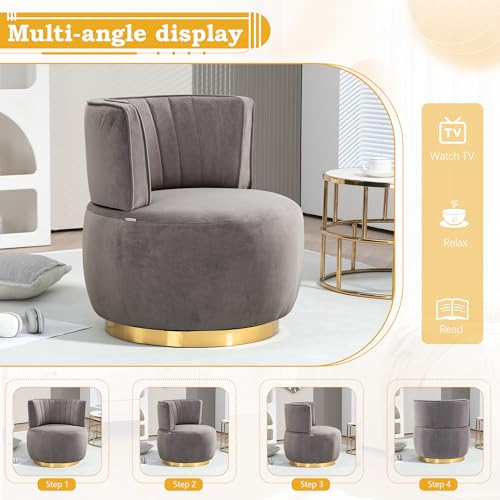 Sillón redondo terciopelo gris moderno giratorio miniatura 5