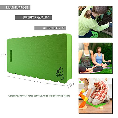 Insassy Garden Kneeler Pad - Kneeling Mat Gardening Baby Bath Work Yoga Exercise & Prayer - High Density Knee Pad, Green (Largest & Thickest - 22 X 11 X 1 1/2 Inches) #TOP5