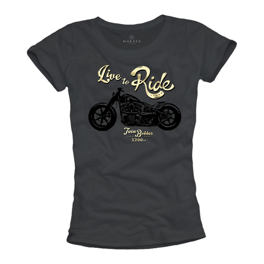 MAKAYA T-Shirt de Moto Donna Live TO Ride Maglietta Motorcycle