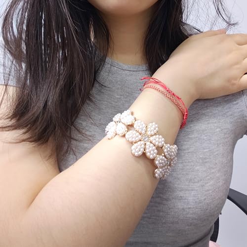 Gold Pearl Bangle Bracelets for Women Chunky Flower Stretch Bracelets Wrist Wrap Bracelet Jewelry4