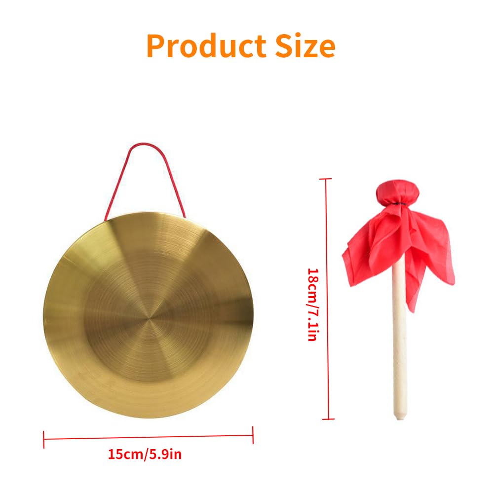 Gong de Mano, Gong de Latón, Tam Tam Gong, Gong con Mazo, Instrumento de Percusión de Cobre, para Ópera, Percusión o Herramientas de Educación Musical, Diámetro 15 cm, con Martillo Gong